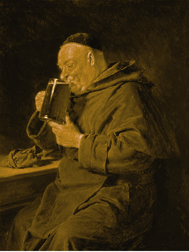 Monk drinking coffee