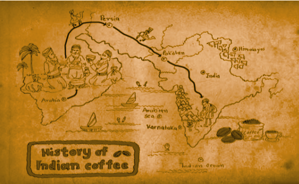 A map of coffee transported to India.
