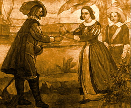 Brazilian colonel, Francisco de Melo Palheta receiving coffee seedlings from French Governor’s wife 
